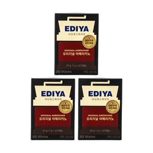 EDIYA Korean Zero Sugar Zero Fat Zero Calorie Classic Instant Black Coffee Powder - 20 Sticks x 3 Packs | Energizing Original Flavor