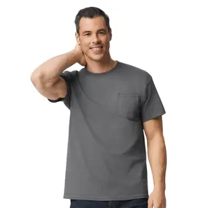 Gildan-Unisex Heavy Cotton Pocket T-Shirt, 5.3 oz. 100% Cotton Bulk Tee, Assorted Short Sleeve Crewneck Plain Tees, Mixed Color Solid T-shirts