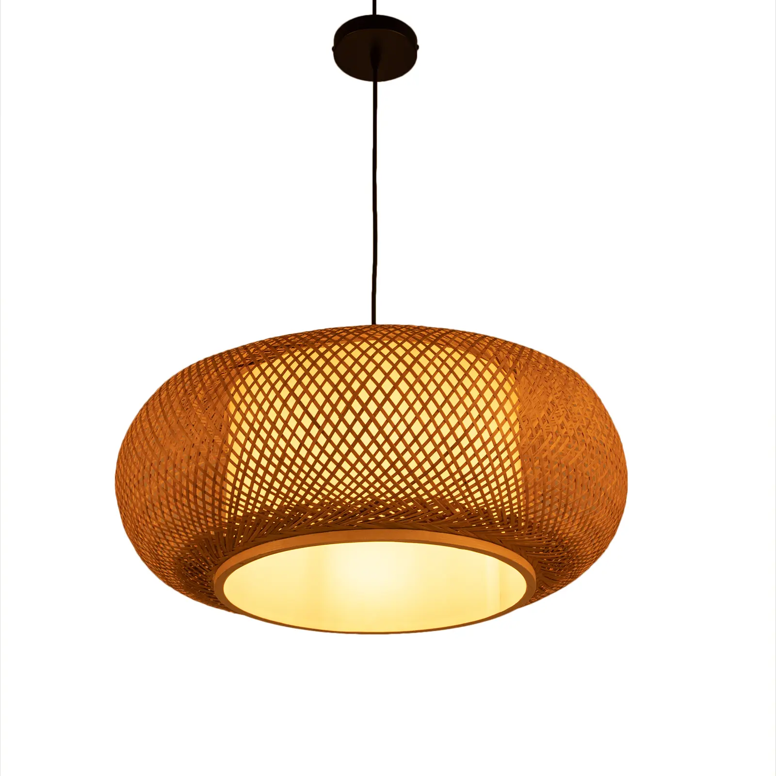 23-in Handmade Rattan Bamboo LED Chandelier - Indoor Ceiling Light Fixture with Modern Weaving Craftsmanship, Home Decoration Lamp for Living Room