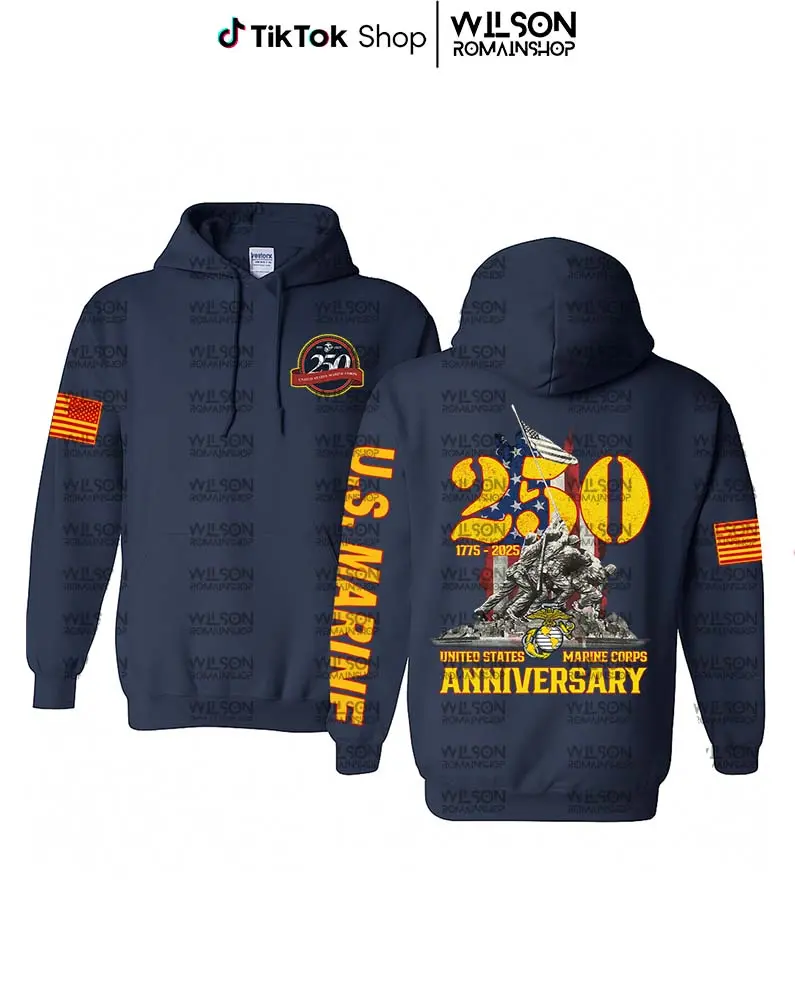 Anniversary Marines Corps 250 Years Shirt For Men - For Women, Marines 250th Birthday Flag Sweatshirt, Memorial Gifts Hoodie, Casual Cotton Top