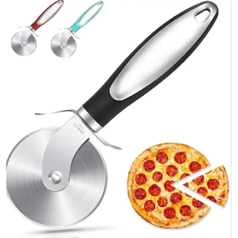 Black Premium Stainless Steel Pizza Cutter Wheel with Handle - Super Sharp, Effortless Cutting, Dishwasher Safe Kitchen Utensil for Homemade, Large and Small, Store-Bought Pizzas, Pasta Prep, Homemade Pizzas