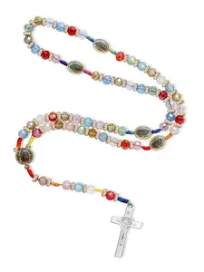 Easter Colorful Cross Decor Y Shaped Mexican Necklace for Women, Beaded & Cross Necklaces for Gift, Luxury Jewelry for Daily Decoration