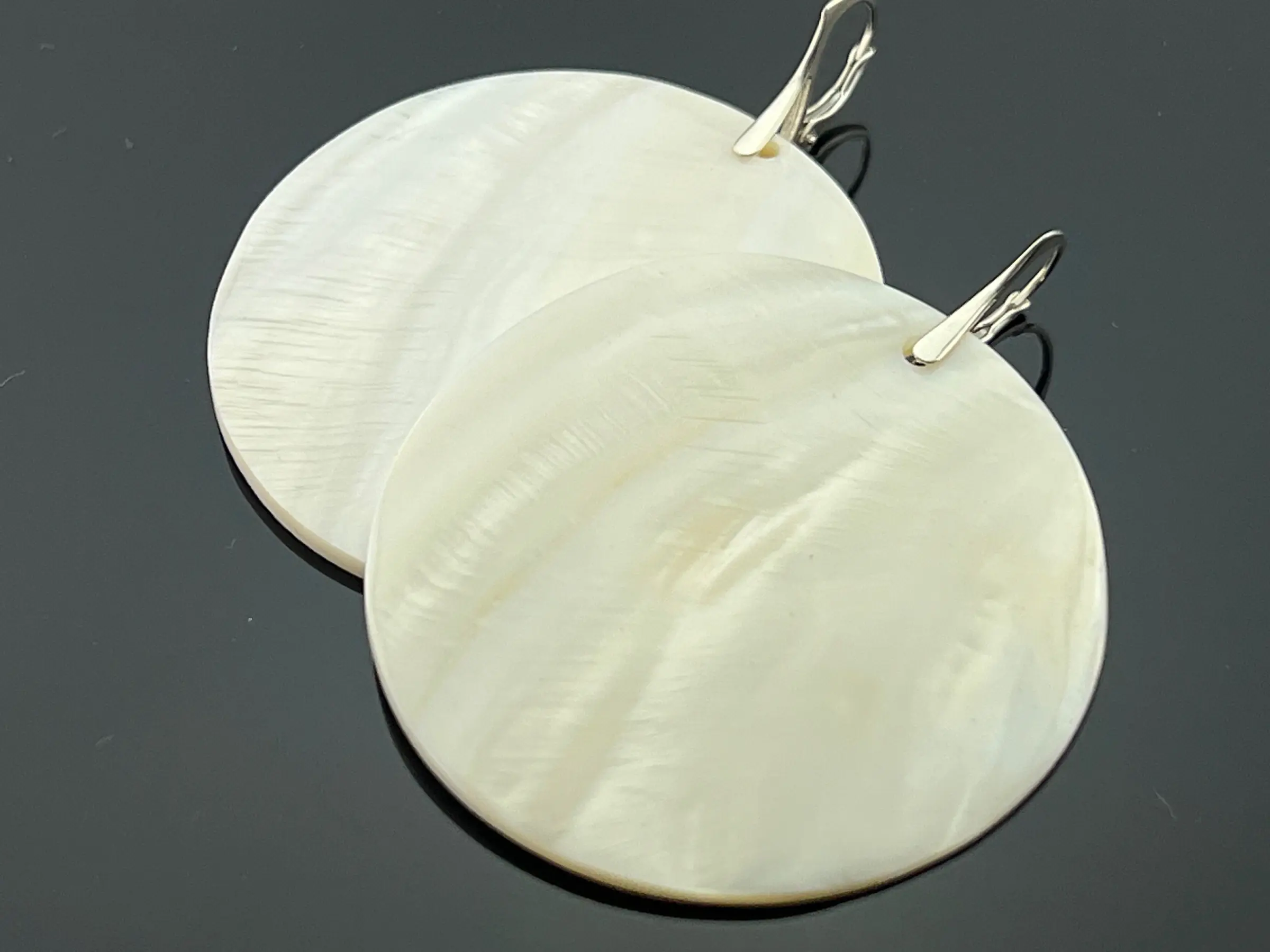 Extra Large Shell Pearls · 925 Sterling Silver · Beach Earrings · Leverback Dangles · Nautical Jewelry
