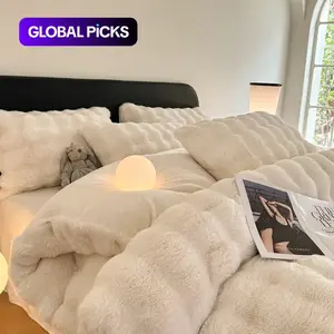 Fluffy Comforter Cover-Rabbit Fluff Faux Fur Duvet Cover,Cream White Plush Fuzzy Furry Bedding(1 Duvet Cover Only),Zipper Closure,Can Be Used As Blanket, Decorative Duvet Cover