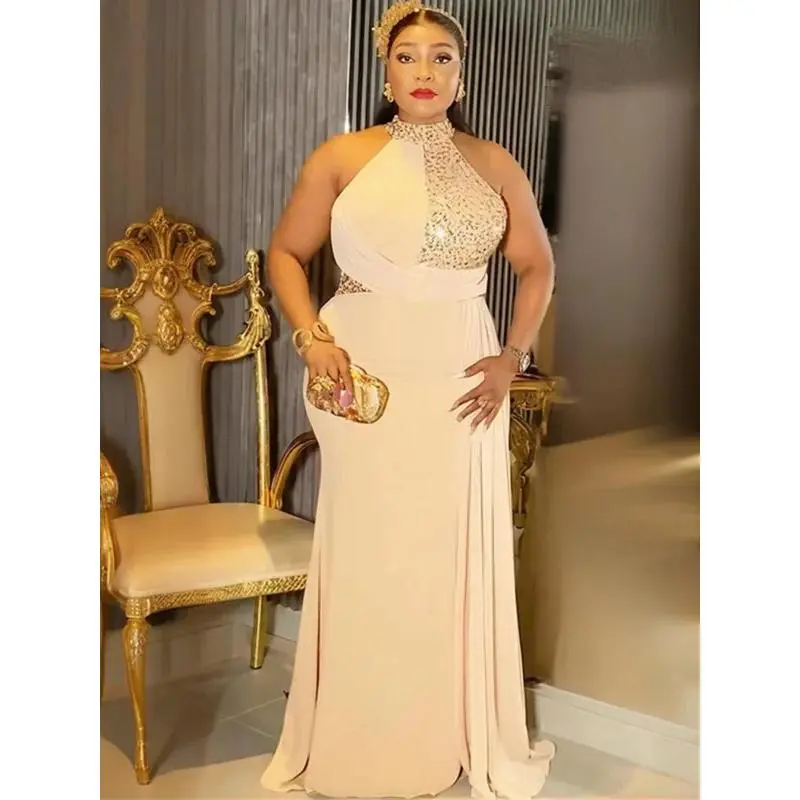 Plus Size African Party Dresses for Women 2025 New Fashion Dashiki Sequin Wedding Evening Gown Elegant Turkey Muslim Maxi Dress