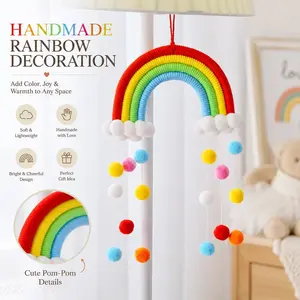 Decorative Nordic Style Woven Cloud Rainbow Pom-Pom Wall Hanging, Bedroom Photo Prop, New Arrival Home Decoration Accessory