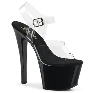 Pleaser Sky-308 Women's Heeled Platform Shoes - Clear/Black, Classy, Elegant, Stylish Party Footwear with Platform Sole for All Seasons