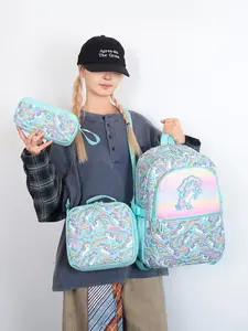 Unicorn Rainbow Backpack Set, Large Capacity Dual Shoulder Bag, Lunch Box with Handle & Strap, Waterproof Fabric, Perfect Gift