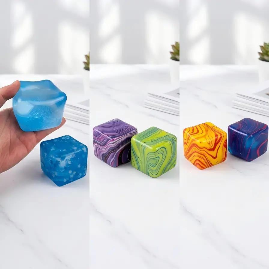 KUTU 5cm Soft Jelly Texture Sensory Cube Collection - Stress Relief Fidget Squishies Set, Assorted Swirl & Solid Cubes for Desk Fidget, Stress Relief Fidgeting, Focus Support