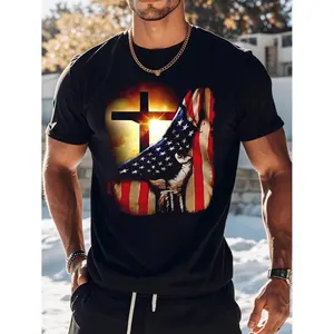 American Independence Day T-shirt the united states holiday gift for gifts the left is a shining black cross the right is a claw holding flag for black -1 tokwear Tee Menswear Top