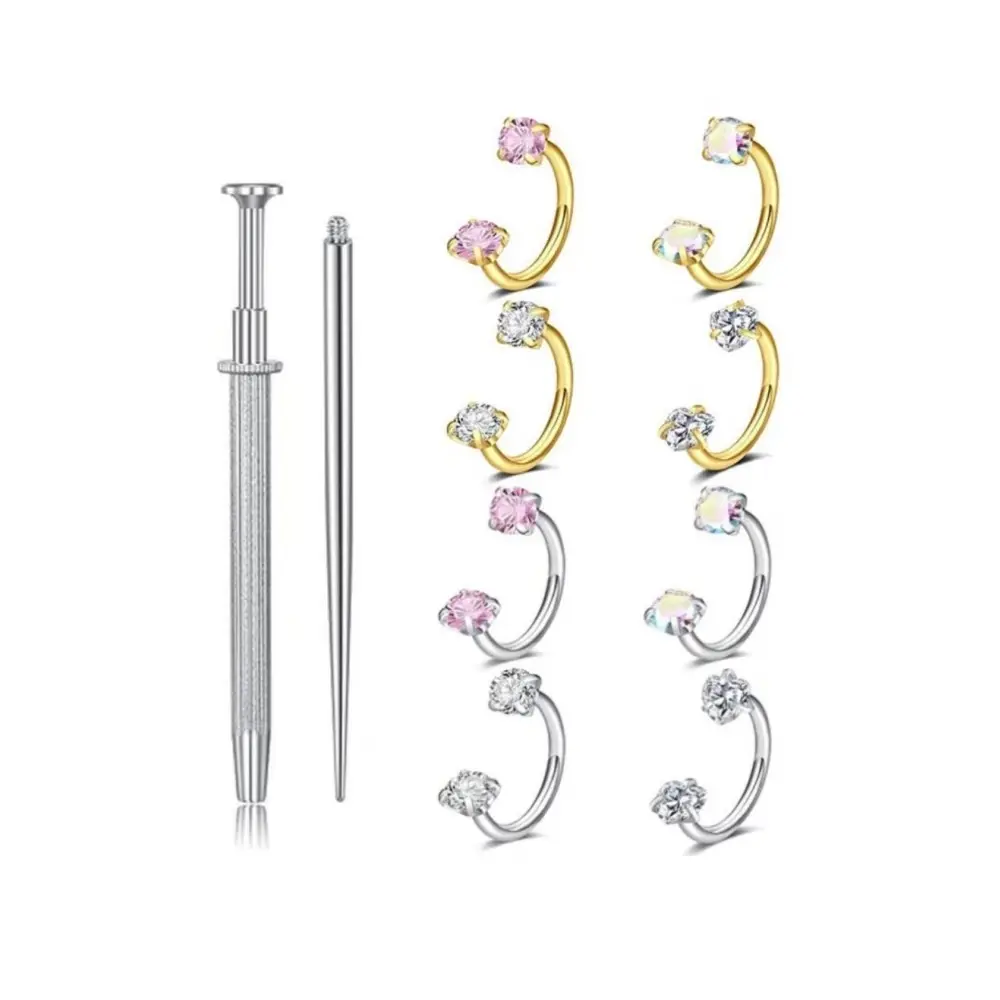 10-Piece Stainless Steel Horseshoe Nose Rings, 20G 8mm Double Gem Septum & Lip Piercing Jewelry for Women and Men, Hypoallergenic Set with Tools