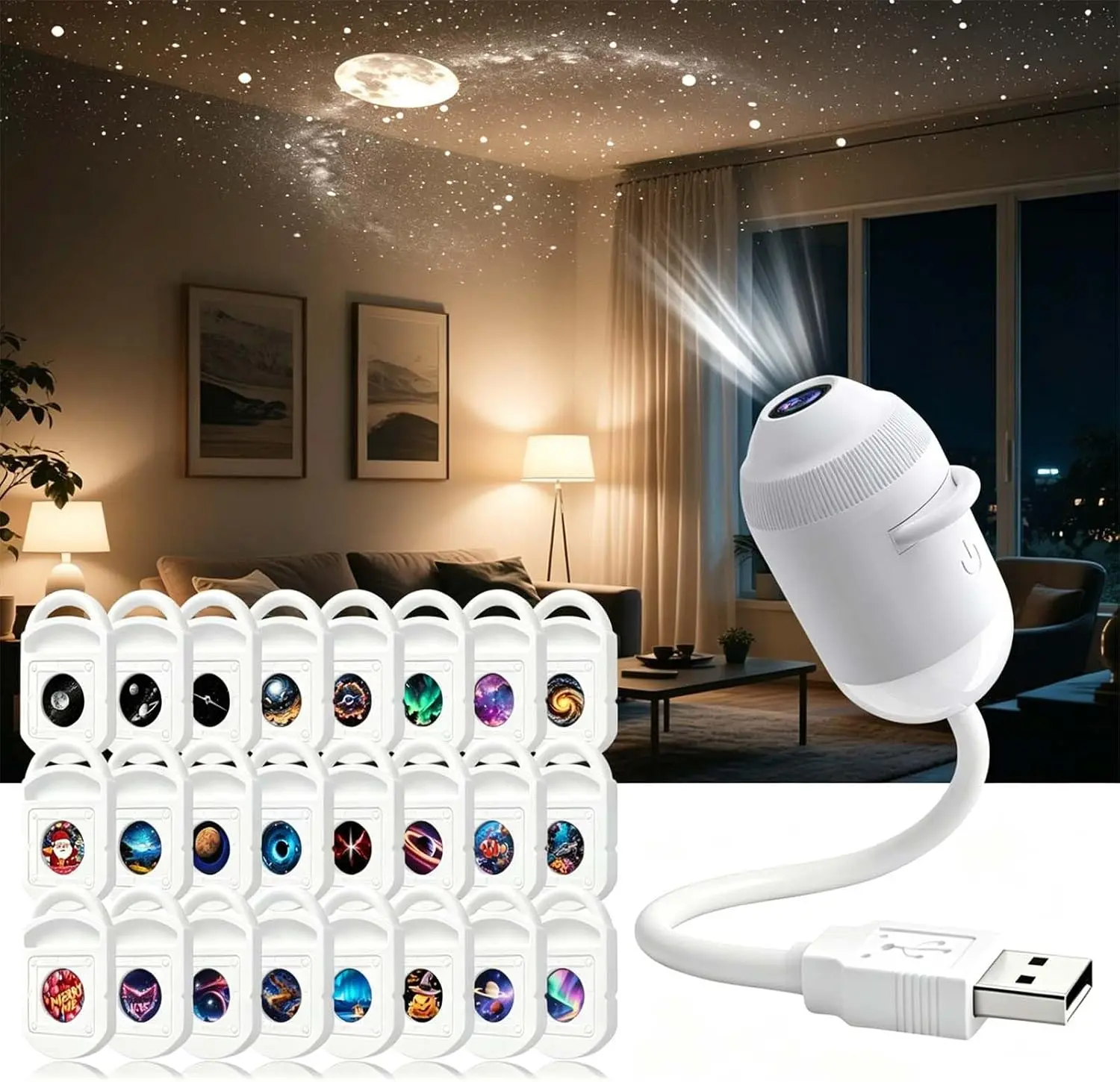 2-in-1 Galaxy Projector Night Light 24 Films, Smart Dynamic 5D Holographic Night Light Projector, 360° Rotating Plug and Play Star Projector,Mini Galaxy Projector for Bedroom Ceiling Wall Room Decor