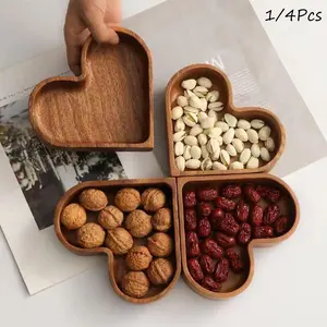 Heart-Shaped Wooden Serving Tray, Walnut Wood Tray for Snacks, Nuts, Candy, Jewelry, Ideal for Aesthetic Display and Storage, Non-Bone China