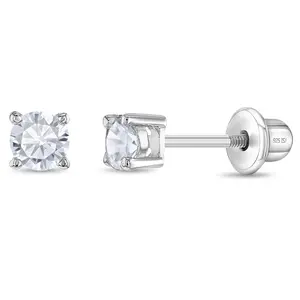 Traditional Prong Set 3mm Baby / Toddler / Kids Earrings Screw Back - Sterling Silver