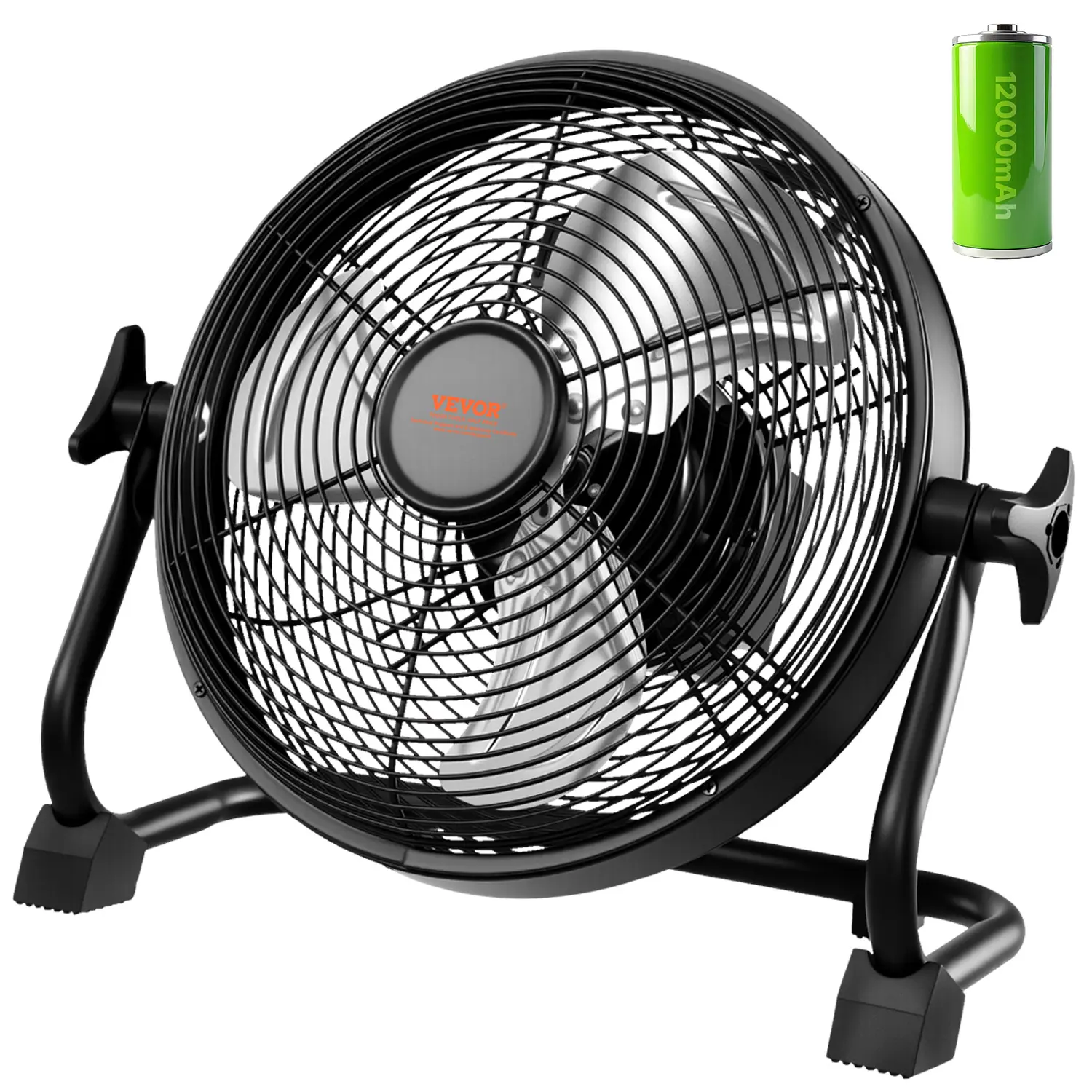 【Summerfinds】VEVOR 10-in Battery Powered Portable FanAdjustable 360-Degree Manual RotationHigh Velocity Camping Fan with Metal FrameCopper Brushless MotorRechargeable for FishingPicnickingBattery Powered FanAdjustable Fans, Battery Powered Fan, Father'