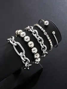 5pcs Simple Fashionable Metal Minimalist Beaded Chain Exquisite Bracelet Set, Perfect for Women & Couples, Ideal for Various Occasions