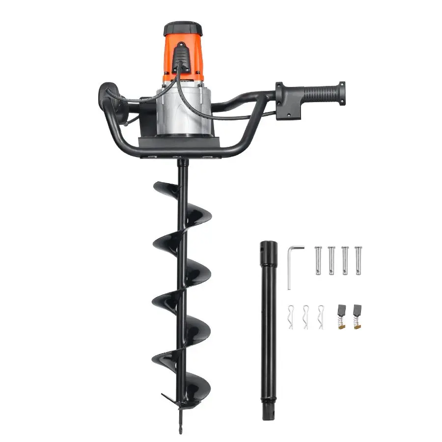 fathersdaygift VEVOR Electric Post Hole Digger, 5.71 in Auger Bit with 1500W Powerful Motor, 140 RPM Alloy Steel Earth Auger Drill Bit with 10.24 in Extension Rod, for Post Hole Digging, Drilling Tree Planting