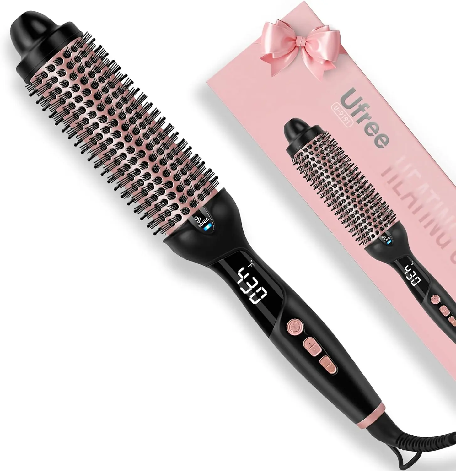 Ufree Ionic Thermal Brush, 1.5 Inch Heated Round Brush for Blowout, 30s Fast Heating Curling Brush with 9 Temp Settings, Dual Voltage Travel Hair Styling Tool, Not for Wet Hair