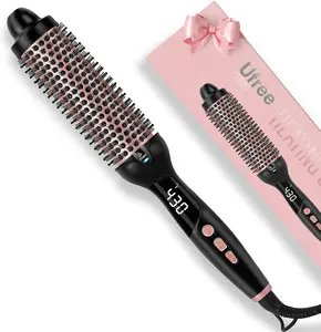 Ufree Ionic Thermal Brush, 1.5 Inch Heated Round Brush for Blowout, 30s Fast Heating Curling Brush with 9 Temp Settings, Dual Voltage Travel Hair Styling Tool, Not for Wet Hair