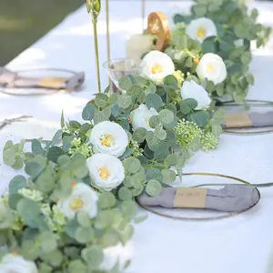 6ft Eucalyptus Garland with Flowers-8 Roses, Artificial Fake Flowers Greenery Garland Floral Vines for Decoration Party Wedding Table Indoor Outdoor Backdrop Wall Decor, Home decor Valentine's Day decor wedding decorations fireplace decorations