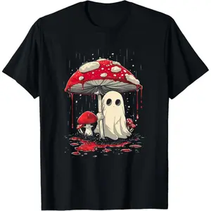 Cotton Unisex Cottagecore Halloween Shirt Ghost Mushroom Spooky T-Shirt