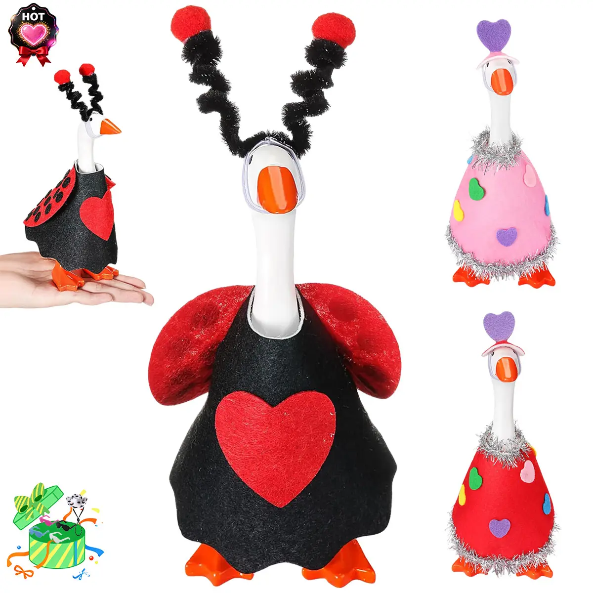 Valentine's Day 7-in Mini Table Magnetic Goose Statue Outfit - Decor, Key Holder Desk Accessory, Romantic Clothes for Magnetic Duck Figurines, Gift-Ready Charm Holiday Gift (Toys & Hobbies DIY Specialty Supplies)