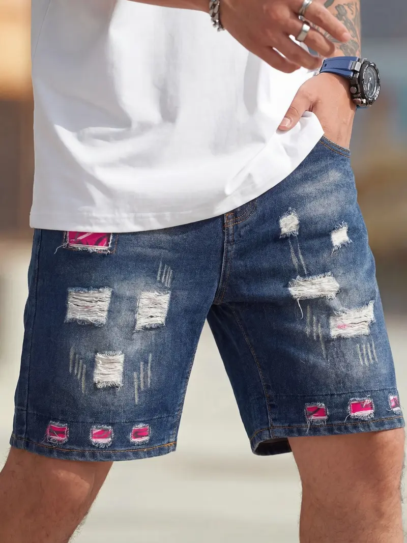 Denim patchwork shorts - TikTok Shop