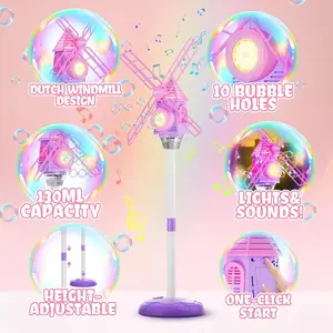 Windmill Bubble Machine, Music & LED Lights, Adjustable Height, Indoor/outdoor Use, Includes 50ML Concentrated Solution