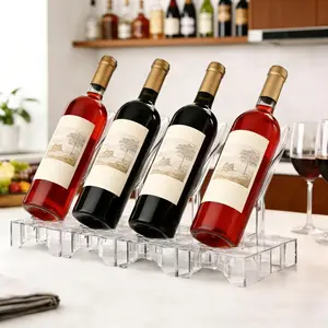 Clear Acrylic Wine Rack, Modular Stackable Countertop Wine Bottle Holder with Leaf Shaped Support, Multi Purpose Versatile Wine Display Stand for Home Bar Party Daily Organizing (4pcs)
