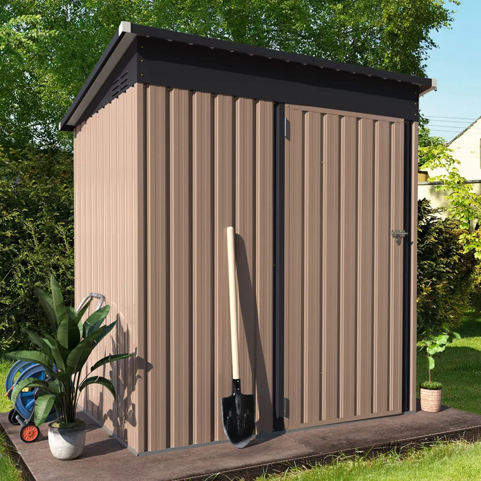 【No floor base】YODOLLA 5' x 2'  Modern Metal Outdoor Storage Shed with lockable door, ideal for garden, backyard, patio, and tool storage