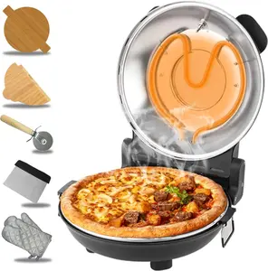 Pizza Oven Indoor, 12 Inch Retro Pizza Maker, Rapid Heating 800F, 1200W Glazed Ceramic Stone Electric Pizza Cooker, Two-button Precise Temperature Control, Viewing Window for Precise Cooking
