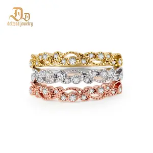 Delzzad 0.3ct Triad Ribbon Grace Ring Eternity Wedding Band Ring Set Stackable Band Ring VVS Synthetic Moissanite Ring Jewelry Copper Band Perfect Birthday Engagement Wedding Anniversary Christmas Valentine's Day Mother's Day Gift