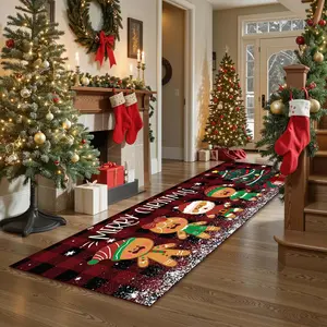 Christmas Gingerbread Man Pattern Long Rug, Living Room Carpet, Office Mat, Bedroom Kitchen Home Decor, Indoor Decoration