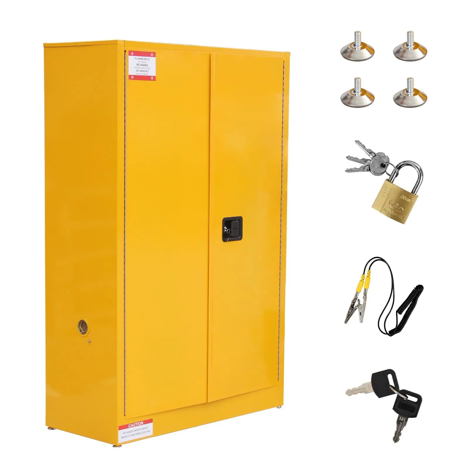 GARVEE 45 Gal Flammable Lock Box Fireproof Safe, 43"x18"x65" Rust-Resistant Galvanized Steel Cabinet with 2 Adjustable Shelves, 2 Manual Doors, 294 lbs Capacity for Industrial Home Improvement Use, Yellow