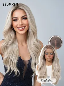 Topshe 24-Inch Long Wavy Wig, Transparent Front Lace, Breathable Lightweight, European Style Daily Hairpiece, No Bangs Design, Synthetic Lace Wigs