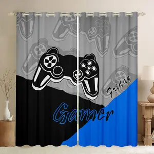 Gamer Curtains for Bedroom,Gaming Curtain,Gamepad Player Video Game Thermal Insulated Window Drapes,Grommet Black Blue Grey 30%-50% Blackout Curtain