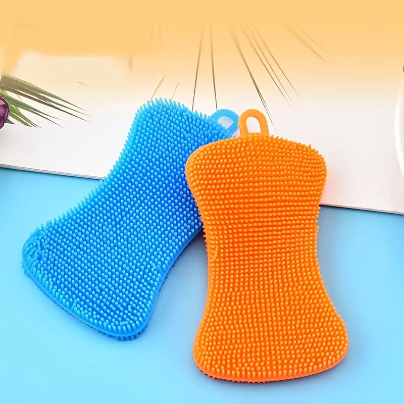 1pc Silicone Sponges Dishwashing And Kitchen Scrubbers, Reusable, Double-sided Cleaning Sponges, Multi-purpose, Used For Tableware, Fruits, Vegetables
