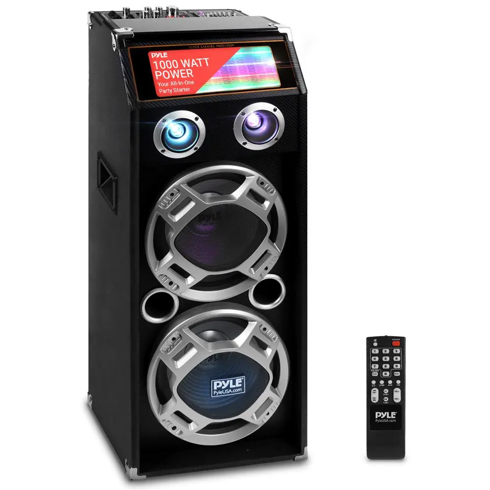 1000W Wireless PA Speaker System with Bluetooth | Dual 10" Woofers, DJ Lights, USB/SD/FM Playback, 7-Band EQ, Mic Inputs & Remote Control - Portable Active Party Speaker