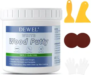 DEWEL Wood Putty, White Wood Filler Putty, 18 Ounce Wood Filler Paintable, Stainable, Premium Wood Furniture Repair Kit Quickly Restore Wood Holes and Cracks on Wooden Furniture White Wall Spackle Repair Kit quick dry nail hole paint edge
