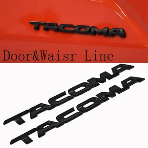 2pcs Black 3D TACOMA Logo Car Sticker Trunk Badge Door Waier Line C-Pillar Emblem Decals For Toyota TACOMA 2016-2024