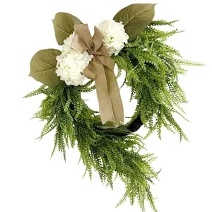 1 Piece Rustic Style Spring & Summer Wreath - 16 Inch Silk Hydrangea and Eucalyptus Double-Sided Wall/Door Decor, Floral Home Ornament with Linen Bow, Perfect for Front Door Decoration