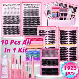 RITALASH 1925PCS Eyelashes Extension Kit DIY Cluster Lashes Gift Large Packs 4 Trays Lash Clusters Eyelash Extensions Soft Comfortable with Lash Bond and Seal Remover Tweezers Brush Shampoo&Brush