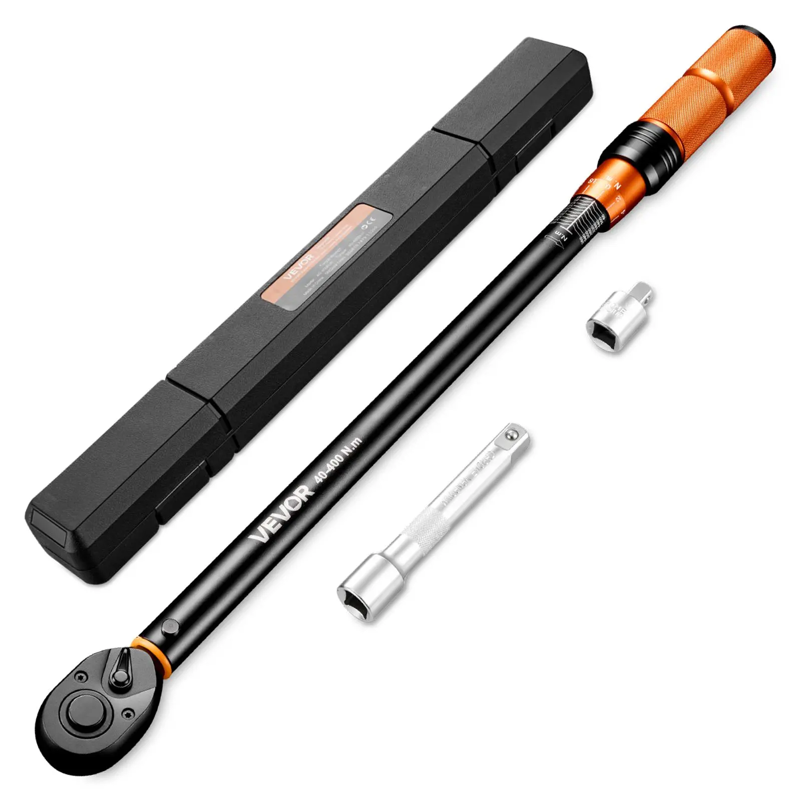 VEVOR 1/2-Inch Drive Torque Wrench, ±3% High Precision, 29.4-294.1 lbf-ft/40-400 N.m Dual Scale, High-Contrast Scale, Bi-Directional Drive, with Extension Bar, Adapter & Storage Case, for Automotive, Bike Repair (Motorcycle Owners)