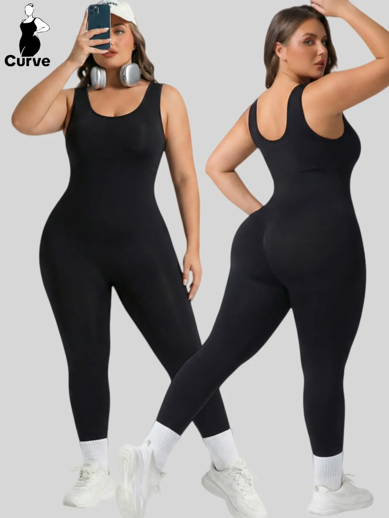 Spring Women's Plus Size Shapewear Jumpsuit, Sleeveless Waist Cinching Pants, Elastic Slimming Body Shaper, Outdoor Yoga Skinny Overall, Tight Fitting Jumpsuit, Shaping Yoga Jumpsuit