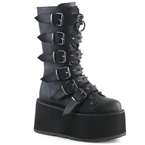 Demonia Damned-225 Black Vegan Leather Knee-high Boots
