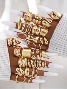 Women's Punk Style Geometric Stackable Stacking Rings Set, Zinc Alloy Jewelry for All Seasons, Perfect Gift for Daily Wear & Parties