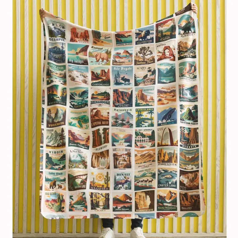 63 National Parks Vertical Sherpa Fleece Blanket - Camp Blanket, RV Accessory for Outdoor & Indoor Enthusiasts, Nature Lover Gift