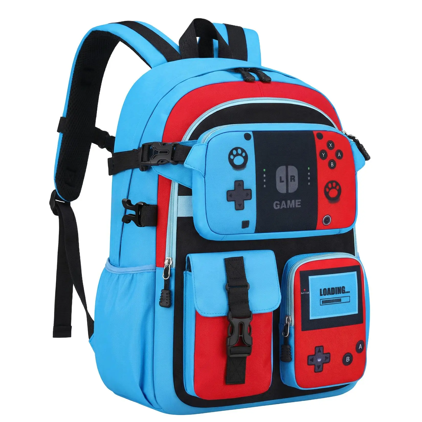 TILYTADLY 2‑IN‑1 School Backpack for Boys - Gamer Backpack for Boys with Waist Bag, 18″ Large Capacity Students Bag for Kids Children Teens Elementary Middle School