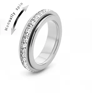 Unisex Elegant Anxiety Relief Titanium Steel Fidget Spinner Ring with Cubic Zirconia, Hypoallergenic, Comfortable, Durable, Sizes 5-11 for Meditation & Stress Relief outdoorfun
