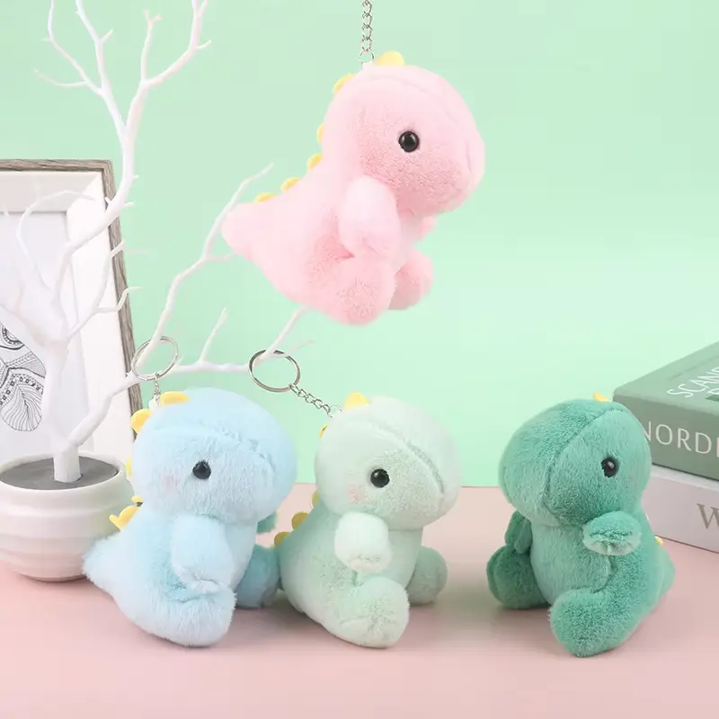 Cute Dinosaur Plush Toy Cartoon Animal Pendant Soft Stuffed Doll Keychain Backpack Car Bag Key Ring Decor Kid Gift